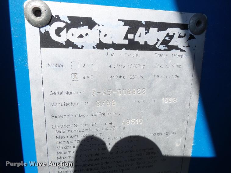 image for item K3454 1998 Genie Z45/22 boom lift