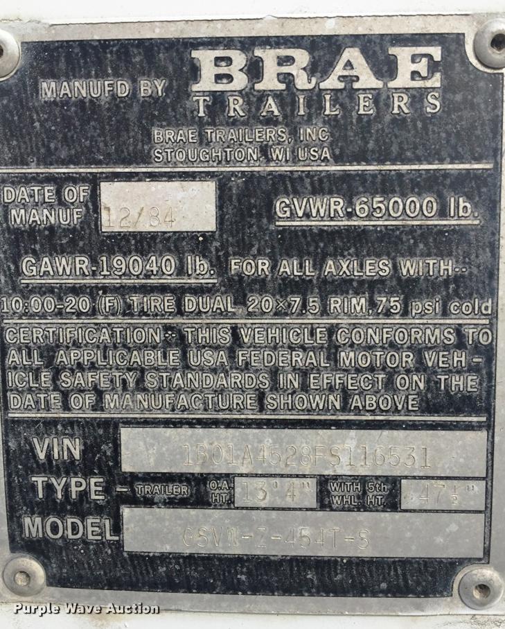 image for item F1429 1985 Brae dry van trailer