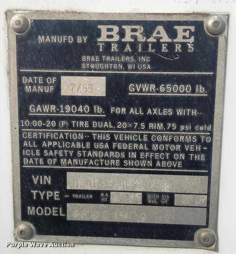 image for item F1430 1985 Brae dry van trailer