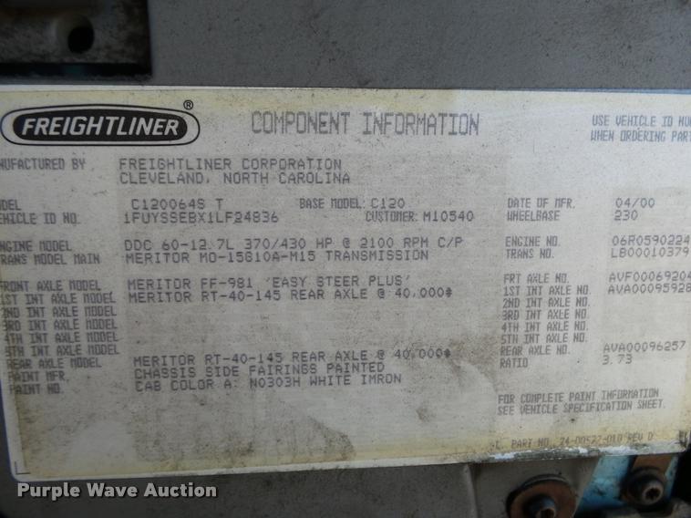 image for item K1074 2001 Freightliner Century Class semi truck