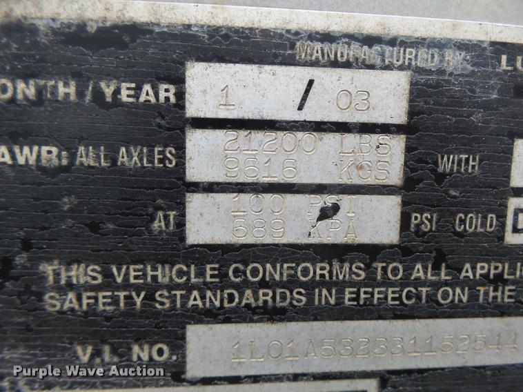 image for item K5626 2003 Lufkin TFV-CLST dry van trailer