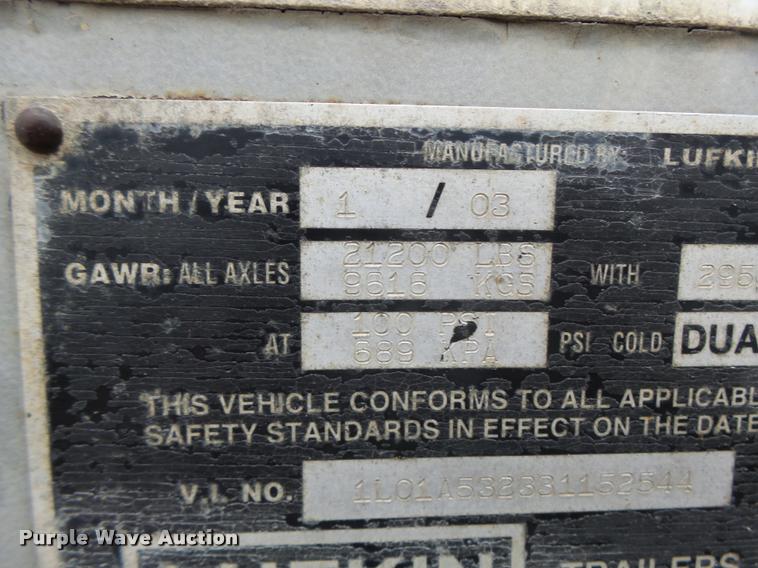 image for item K5626 2003 Lufkin TFV-CLST dry van trailer