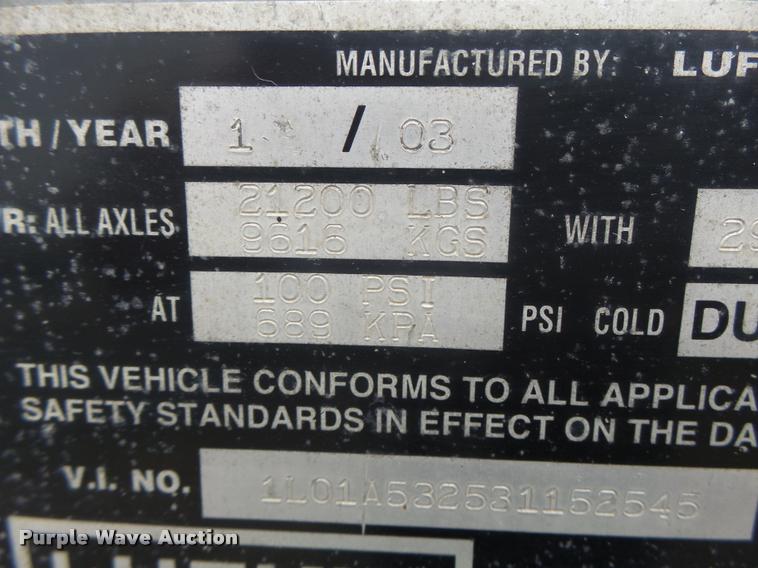 image for item K5627 2003 Lufkin TFV-CLST dry van trailer