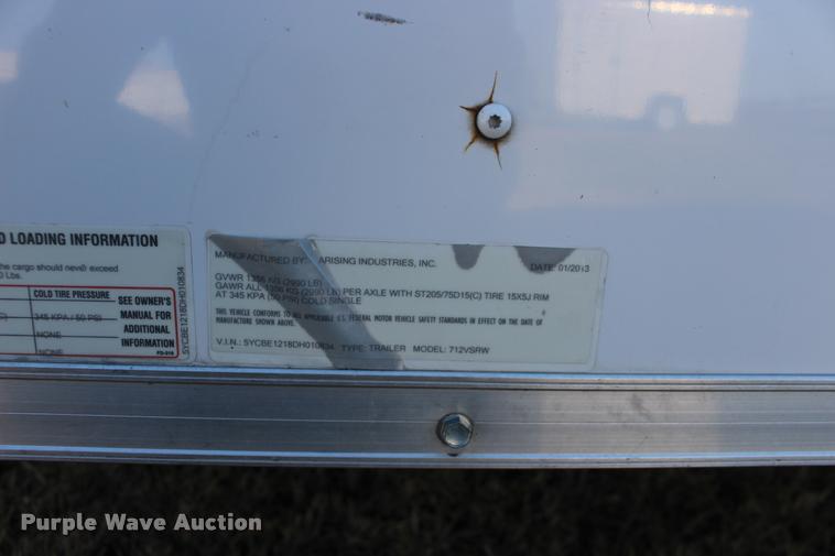 image for item DA4484 2013 Arising 712VSRW enclosed cargo trailer