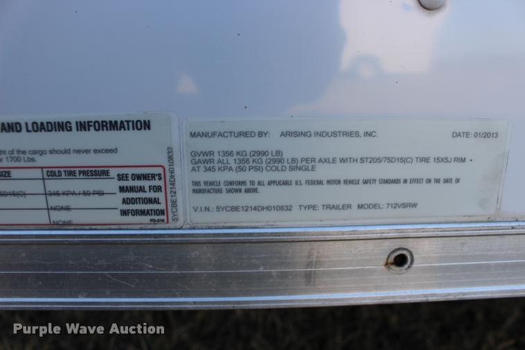 image for item DA4485 2013 Arising 712VSRW enclosed cargo trailer