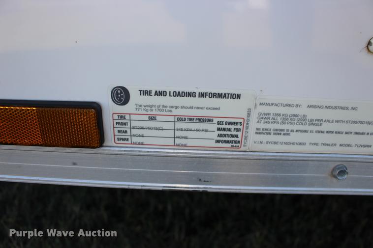 image for item DA4486 2013 Arising 712VSRW enclosed cargo trailer