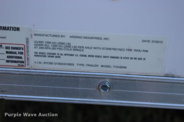 image for item DA4486 2013 Arising 712VSRW enclosed cargo trailer