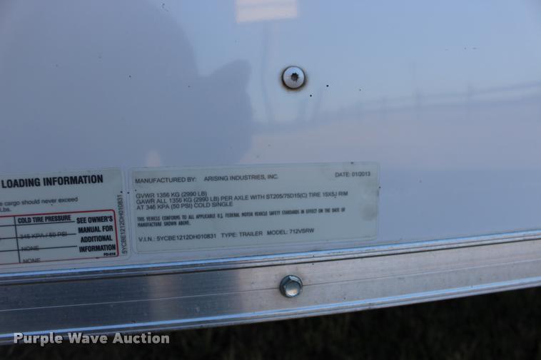 image for item DA4487 2013 Arising 712VSRW enclosed cargo trailer