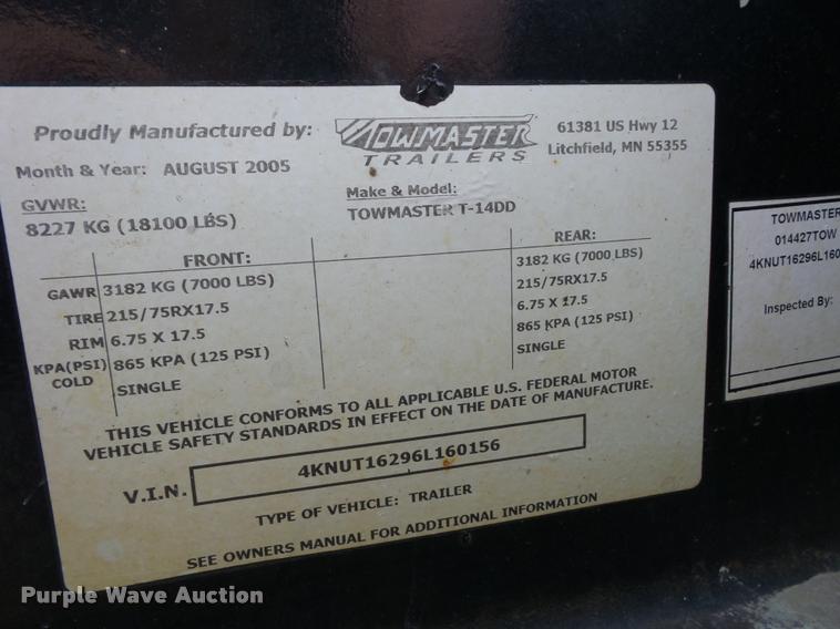 image for item AX9059 2006 Towmaster Trail King T-14DP equipment trailer