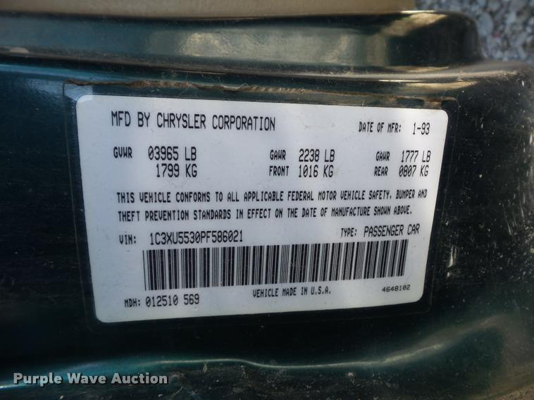 image for item BG9650 1993 Chrysler Lebaron LX convertible