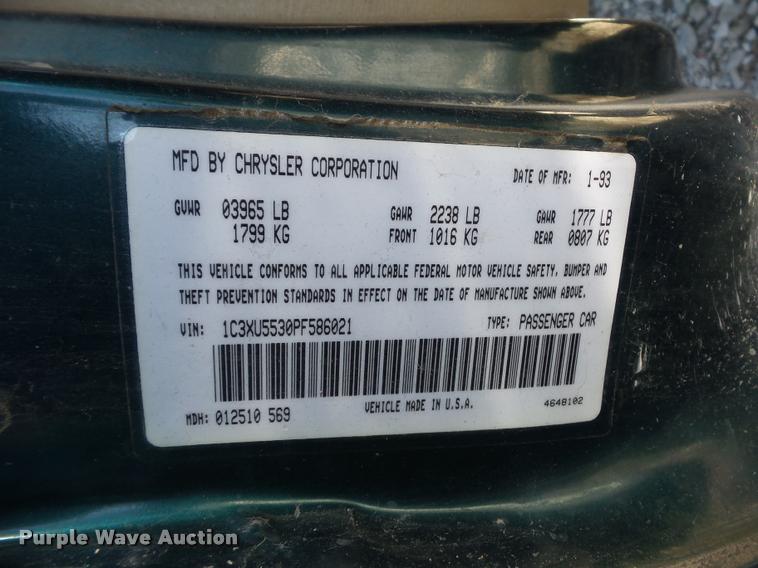 image for item BG9650 1993 Chrysler Lebaron LX convertible