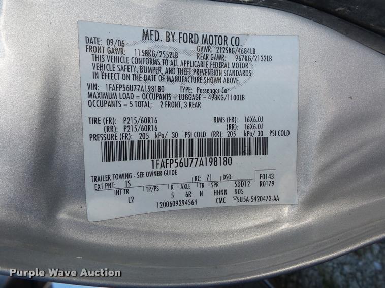 image for item BG9657 2007 Ford Taurus