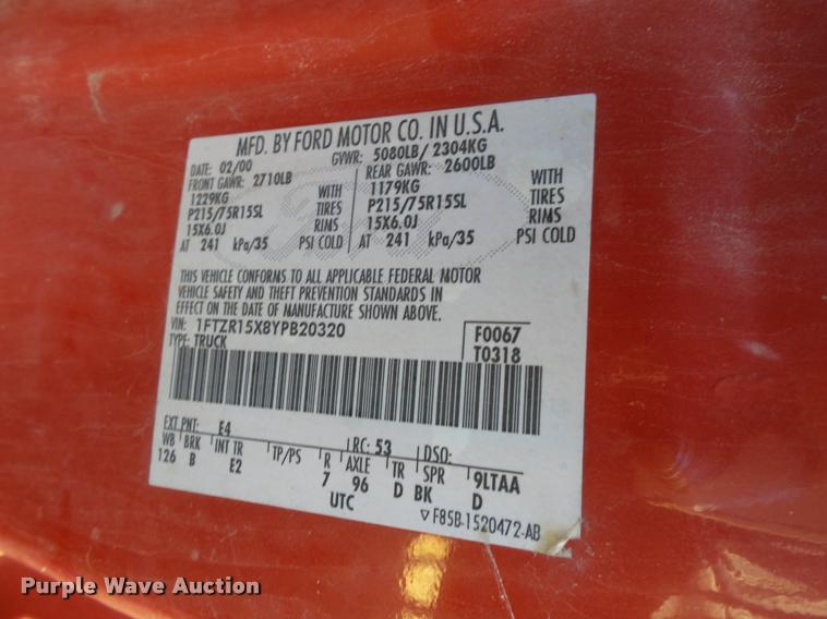 image for item BS9762 2000 Ford Ranger SuperCab pickup truck