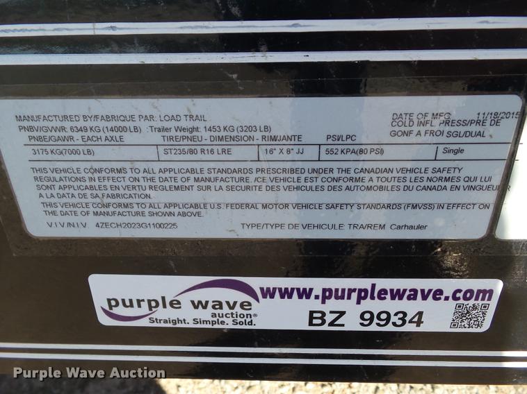 image for item BZ9934 2016 Load Trail CH14 equipment trailer