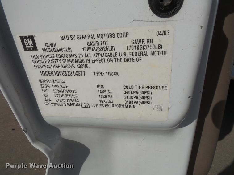 image for item DA3794 2003 Chevrolet Silverado 1500 Ext. Cab pickup truck