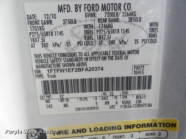 image for item DA4670 2011 Ford F150 XLT SuperCrew pickup truck