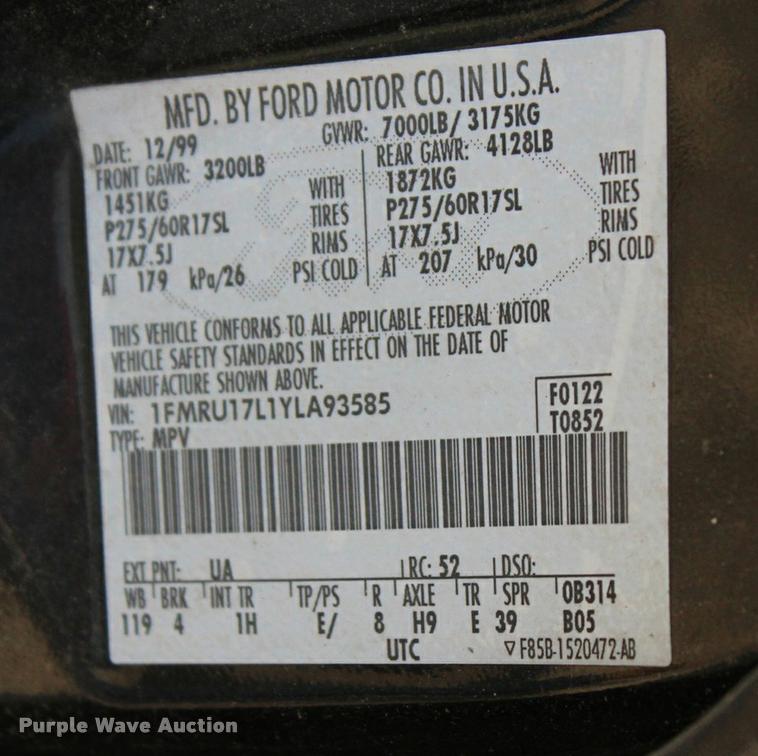 image for item J4353 2000 Ford Expedition Eddie Bauer SUV