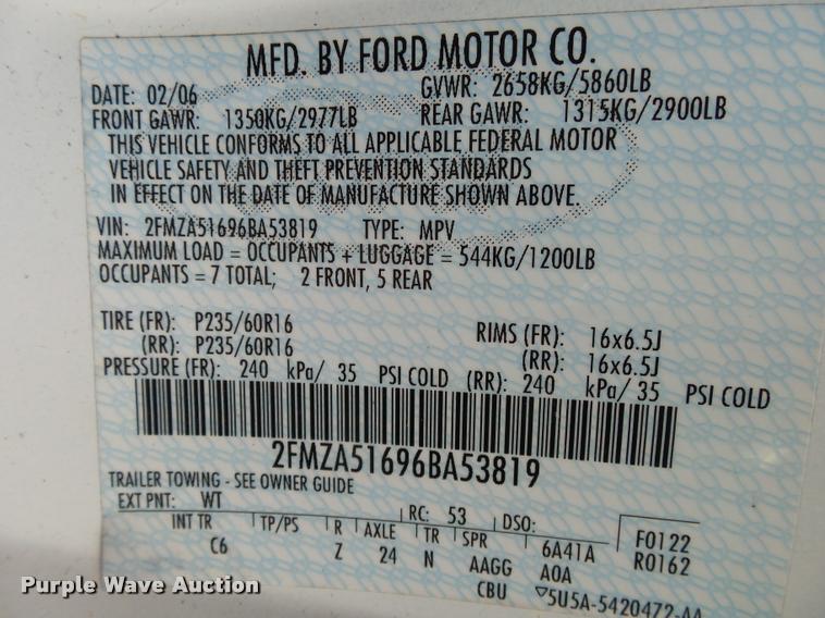 image for item K1053 2006 Ford Freestar SE van