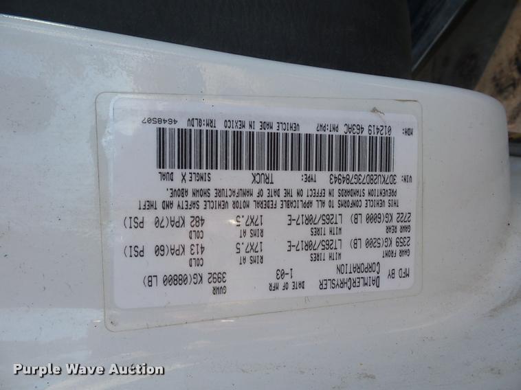 image for item K1361 2003 Dodge Ram 2500 SLT Quad Cab pickup truck