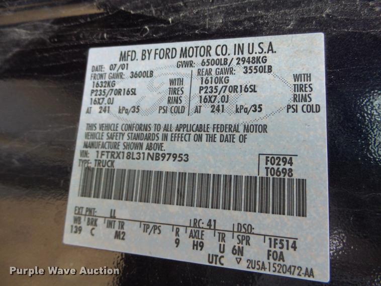 image for item K2498 2001 Ford F150 XL SuperCab pickup truck