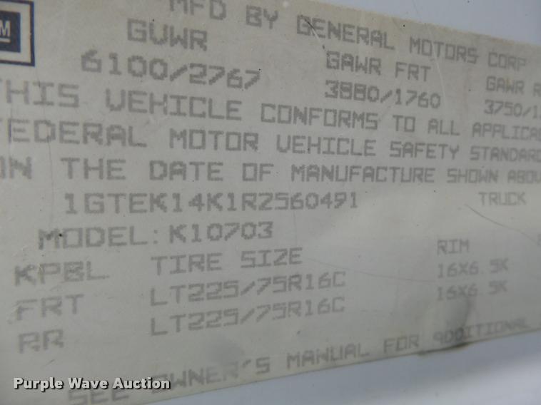 image for item K5647 1994 GMC Sierra 1500 pickup truck