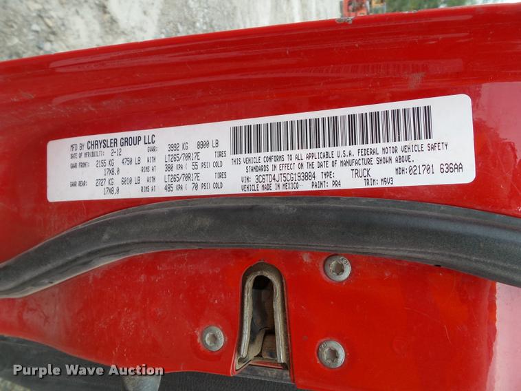 image for item K8094 2012 Dodge Ram 2500HD Crew Cab pickup truck