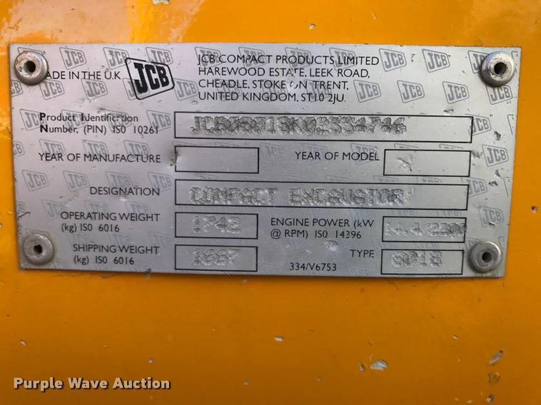 image for item F1521 2015 JCB 8018 CTS compact excavator