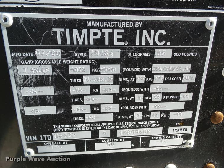 image for item BZ9933 2001 Timpte double hopper grain trailer