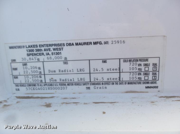 image for item DA4721 2017 Maurer 4022 double hopper grain trailer