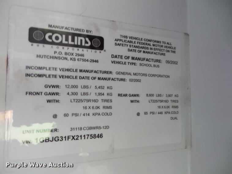 image for item AG9161 2002 Chevrolet Express G3500 school bus