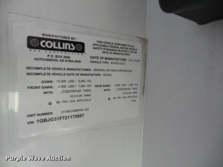 image for item AG9162 2002 Chevrolet Express G3500 school bus