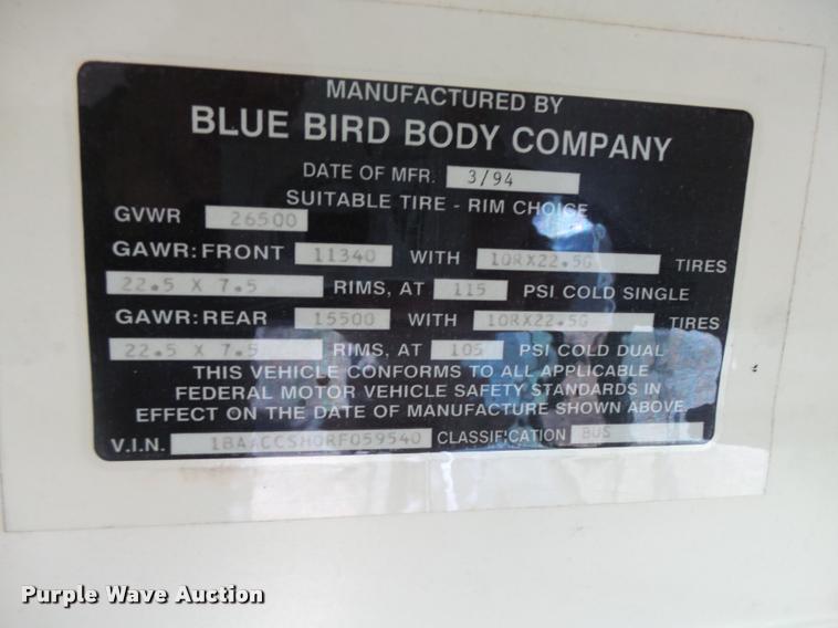 image for item AH9789 1994 Blue Bird TC2000 school bus