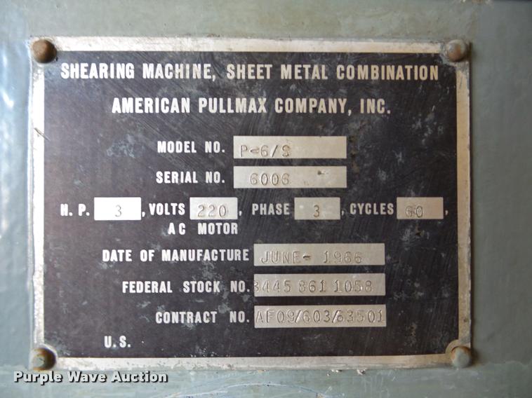 image for item BR9053 1966 Pullmax P-615 shear
