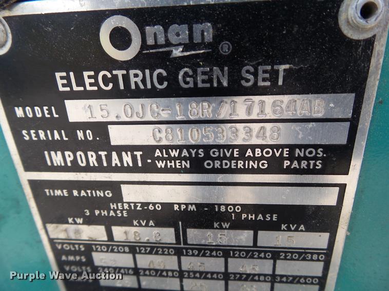 image for item BZ9881 Onan 150JC-18R-17164AB generator