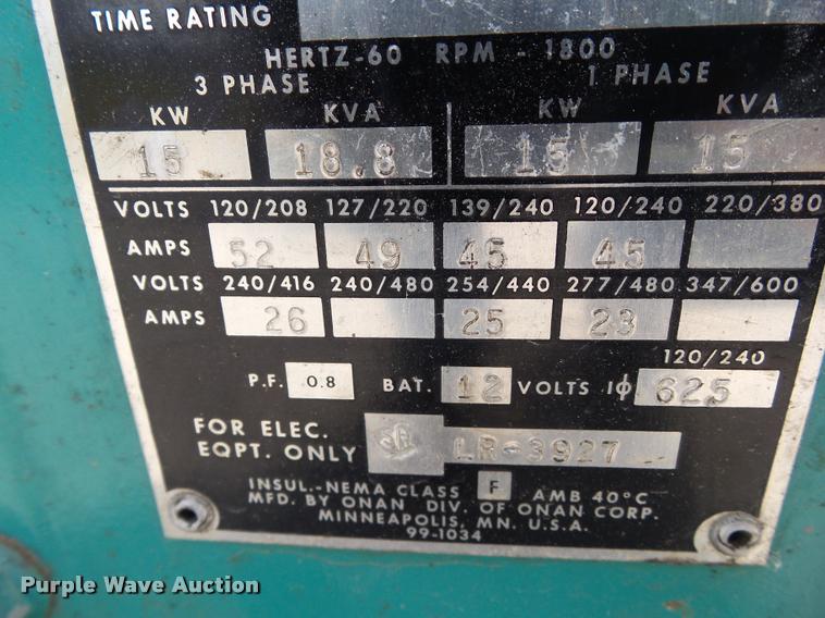 image for item BZ9881 Onan 150JC-18R-17164AB generator