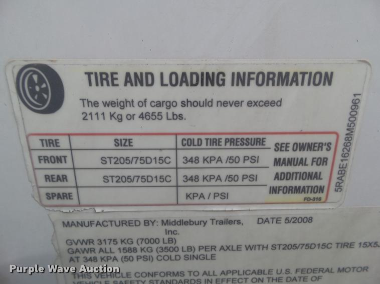 image for item BZ9904 2008 Middlebury MST7X16TA2 enclosed cargo trailer