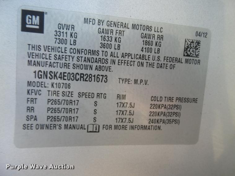 image for item DA4690 2012 Chevrolet Tahoe SUV