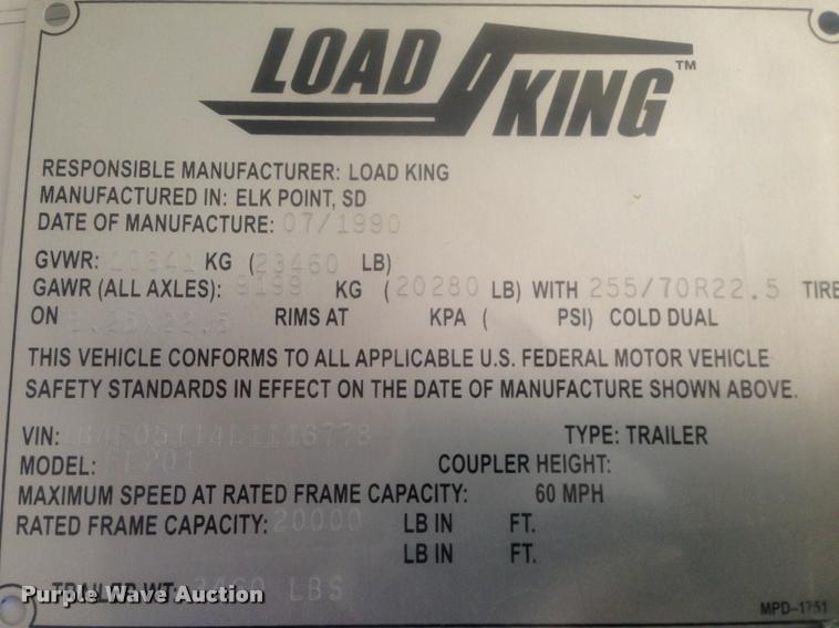 image for item DB0056 1990 Load King 503/4DF lowboy equipment trailer