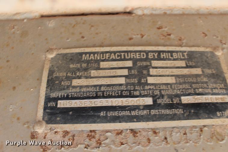 image for item DB0065 2003 Hilbilt barrel end dump trailer