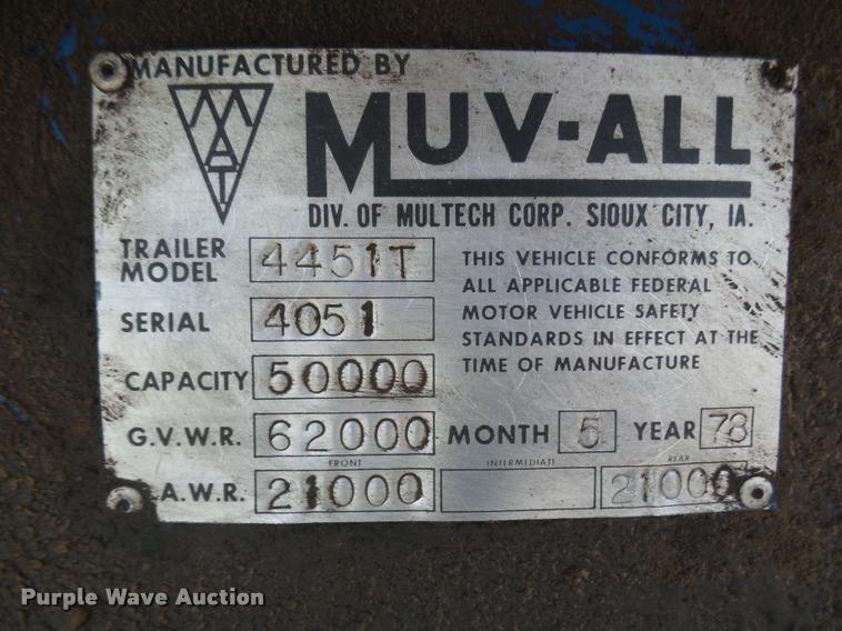 image for item DA4711 1978 Muvall 4451T equipment trailer