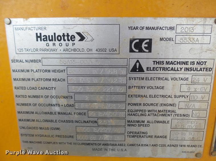 image for item DB1753 2013 Haulotte 5533A boom lift