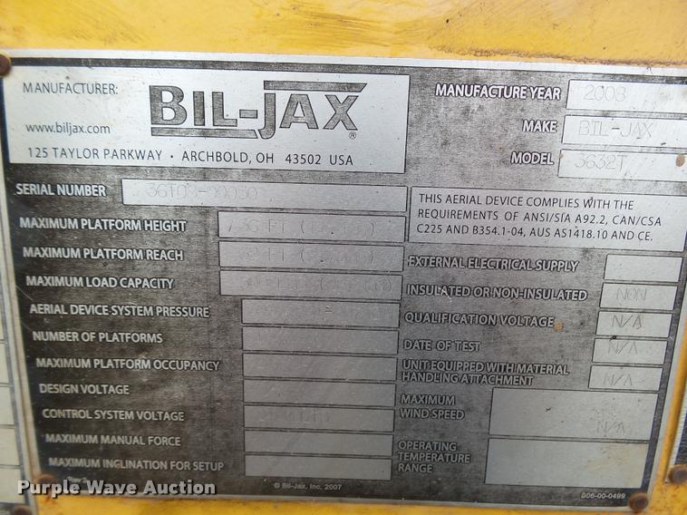 image for item DB1754 2003 Biljax 3632T boom lift