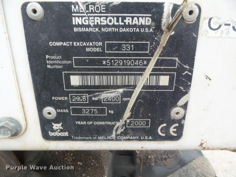 image for item DB3601 2000 Bobcat 331 compact excavator