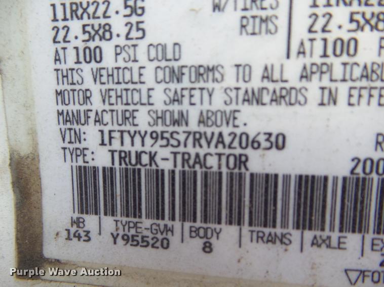 image for item DB3624 1994 Ford LTA9000 Aero Max 106 semi truck