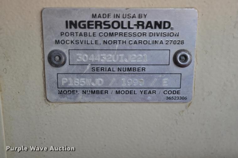 image for item L5084 1999 Ingersoll Rand P185WJD air compressor