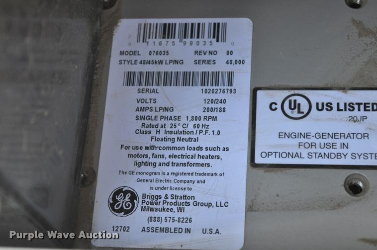 image for item L5086 2014 Briggs and Stratton 076035 generator