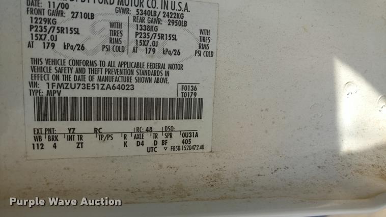 image for item DB0764 2001 Ford Explorer XLT SUV