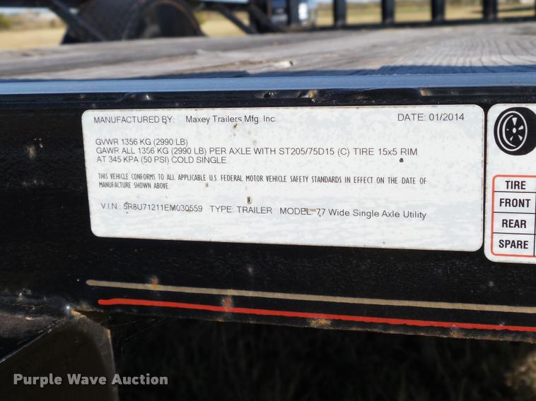 image for item DB4589 2014 Maxey utility trailer