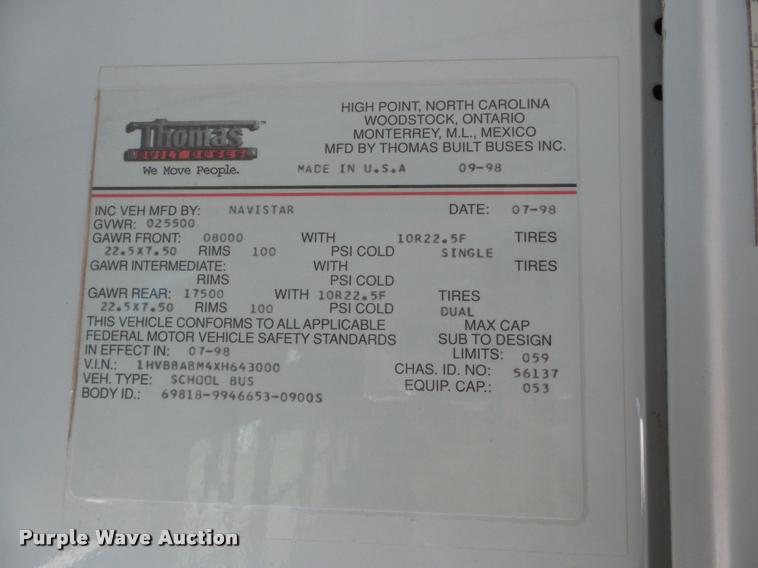 image for item DB5266 1999 International 3800 Thomas school bus