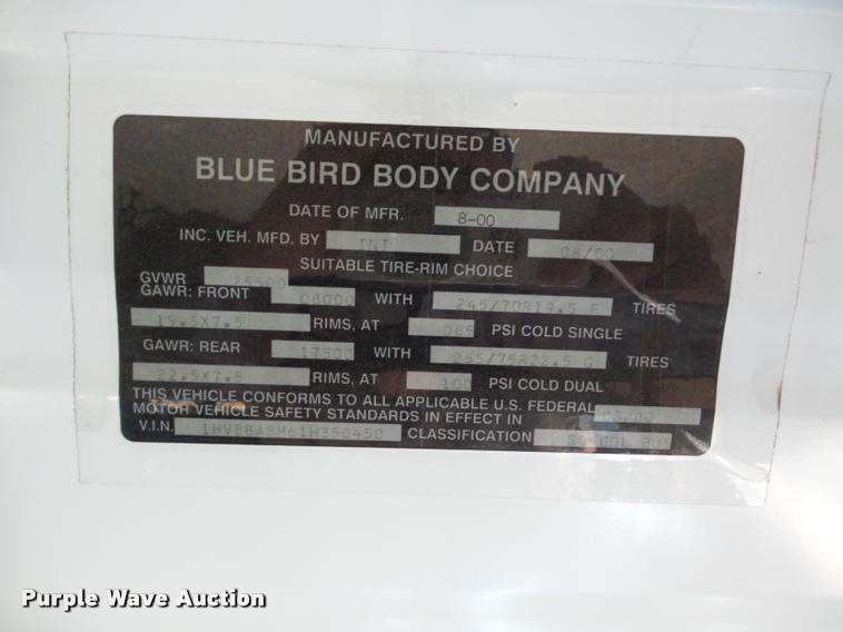 image for item DB5267 2001 International 3800 Blue Bird school bus